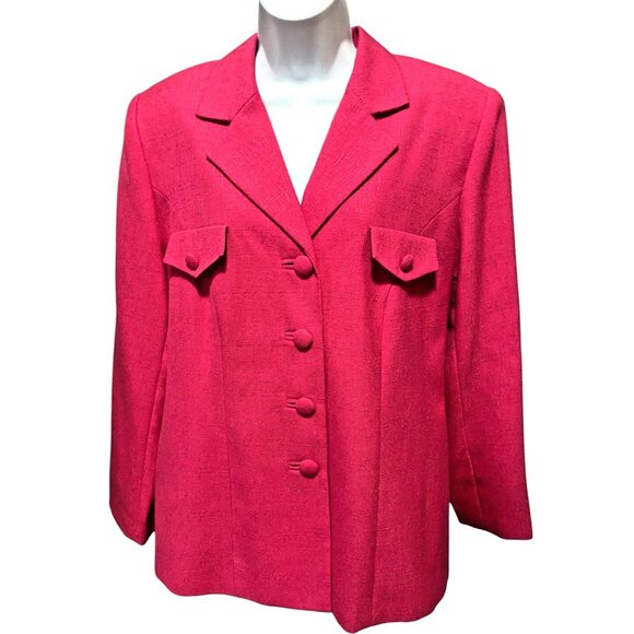 Vintage Pant Suit Womens 12 Power Suit Hot Pink Lined Pleated High Waist Pants - Picture 9 of 16